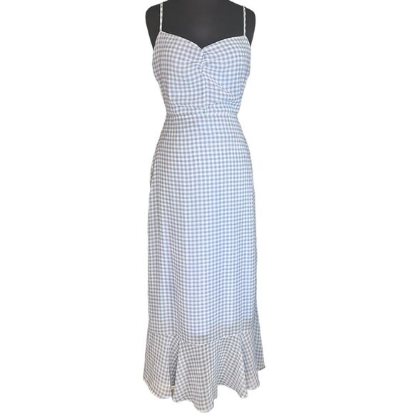 Fashion Union Tall Gingham Picnic Peplum Hem Lace Up Feminine Midi Dress NWT 8T - Picture 3 of 7